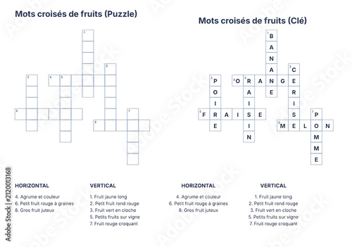 Crossword puzzle featuring fruit names in French, educational and fun