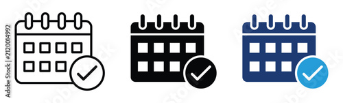 Schedule calendar icon filled and outline styles. Event planning, appointment, date, reminder, organizer, timetable and time management symbol. Vector illustration isolated on transparent background
