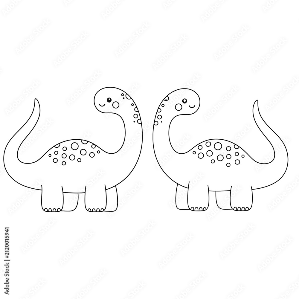 Fototapeta premium Pair of cute cartoon dinosaur illustrations for kids coloring page design with dinosaur coloring illustration prehistoric character template isolated creature childish activity