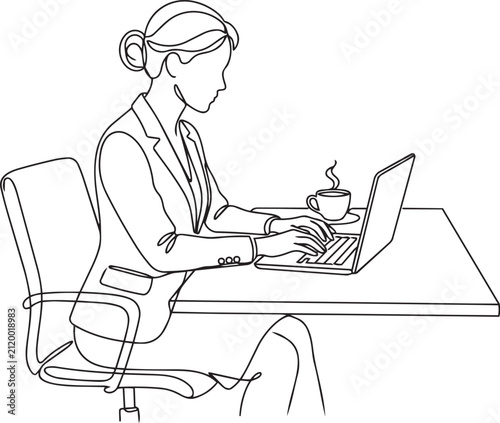 Business woman working on laptop with coffee at office desk