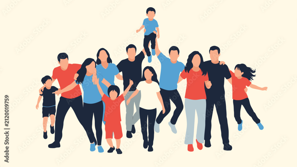 Obraz premium Diverse Happy Family and Friends Group Jumping and Celebrating Together on White Background