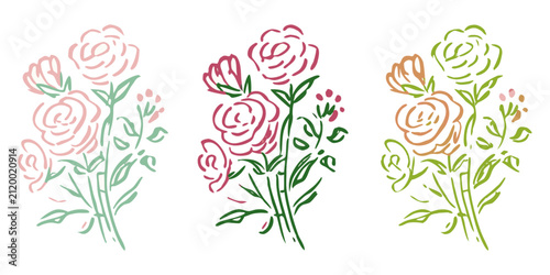 Floral Bouquet Line Art Illustration Set