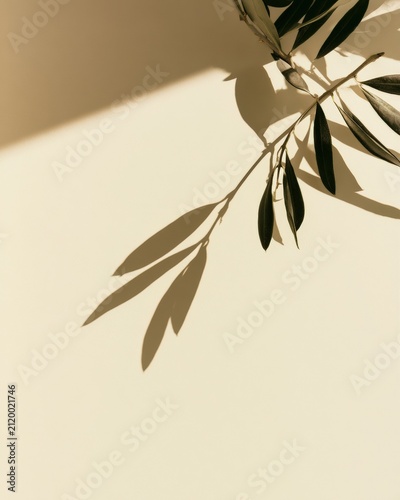 Sunlit Olive Leaves Beside Strong Wall Shadows