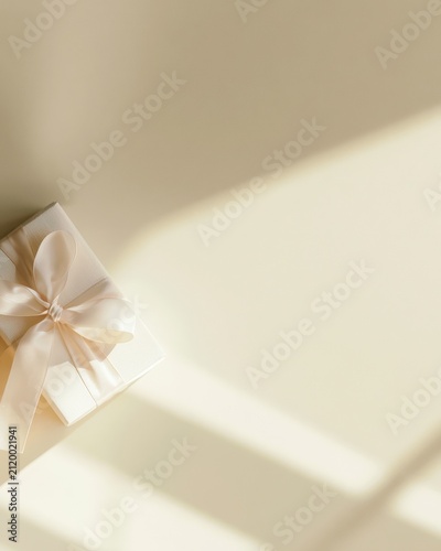Wrapped Present Beside Diagonal Window Shadows