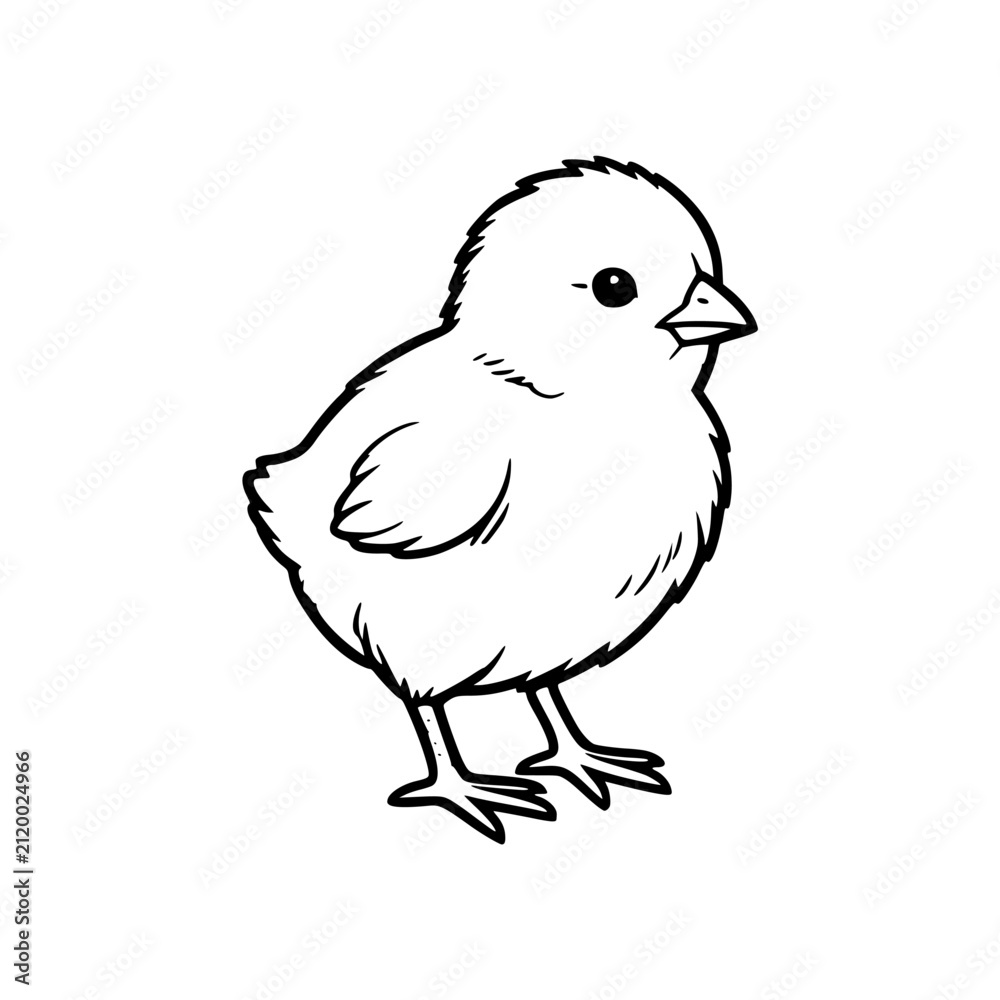 Obraz premium Cute Baby Chick Standing on Two Legs Simple Line Drawing.