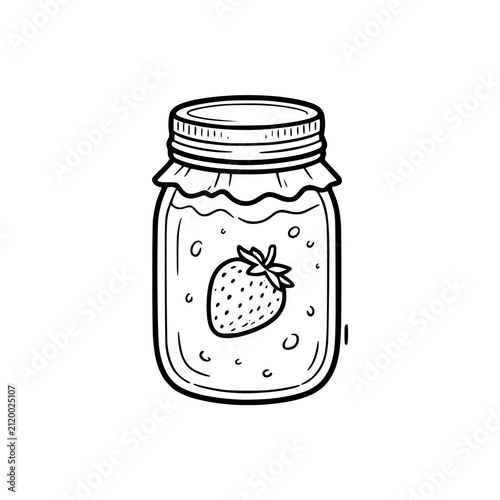 Hand drawn sketch of a mason jar filled with strawberry jam.