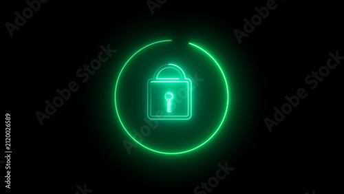 Padlock icon modules frame a green neon security vector inside circular coordinate border lines. Advanced terminal access control software tool packages integrate this padlock icon asset.