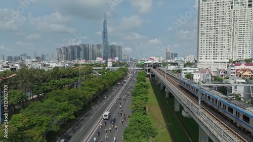 Aerial View of Ho Chi Minh City Skyline and Urban Metro Corridor
