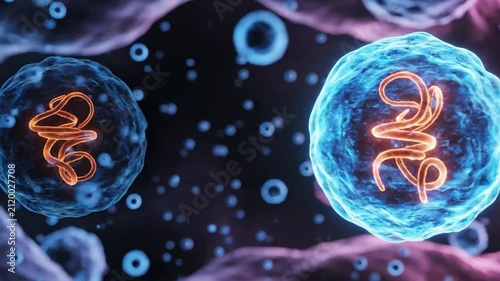 Microscopic view of a glowing lipid nanoparticle carrying mRNA for biotech vaccine research