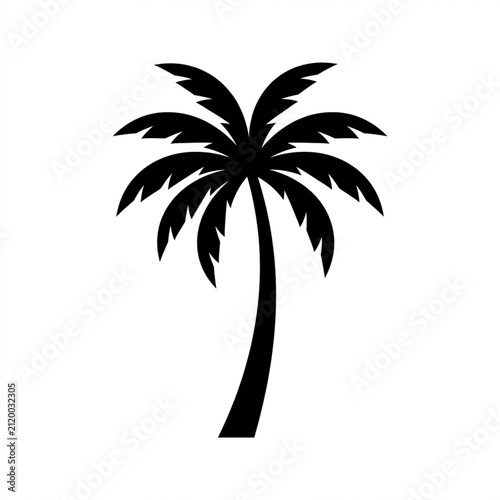 Palm tree silhouette on white background. Tropical plant icon for summer design projects.