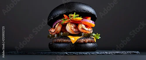 Panel kuchenny z motywem Gourmet shrimp burger on dark bun