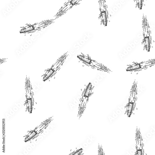 seamless pattern velocity bullet flying hand drawn. projectile ammunition, caliber muzzle, supersonic subsonic velocity bullet flying black sketch illustration