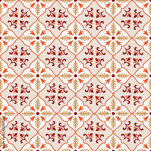 Seamless damask pattern with floral motifs. Elegant Moroccan tile vector background design.