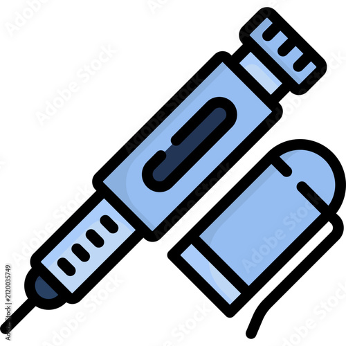 Insulin injection pen filled outline icon. For presentation, graphic design, mobile application, web design, infographics or UI.