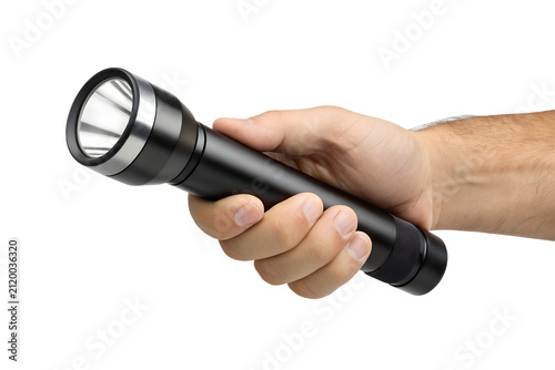 Hand holding a flashlight on transparent background png