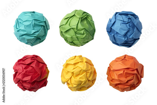 Set of crumpled paper balls on transparent background png
