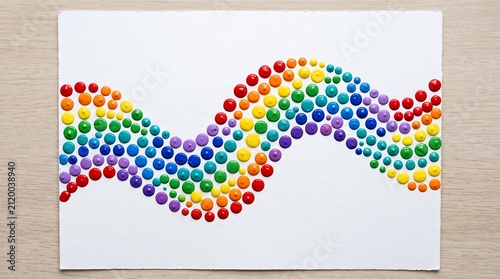 Colorful rainbow paint dots creating wave pattern. Artistic abstract design for creative projects.