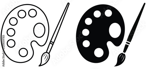 Painting artist palette and paint brush icon representing creativity, artwork, design and creative tools symbols vector, design