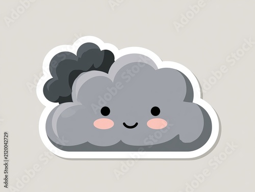 Cute kawaii smoke cloud sticker with blush cheeks, smiling expression, soft rounded cloud shapes, simple vector illustration, child-friendly design style. 