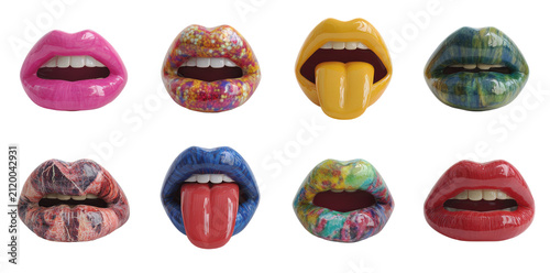 Sassy mouth emoji set with tongue out for creative design