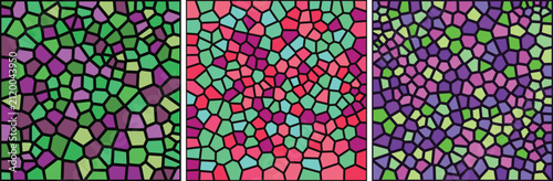 Abstract colorful mosaic pattern with geometric shapes and vibrant stained glass style textures for creative artistic backgrounds