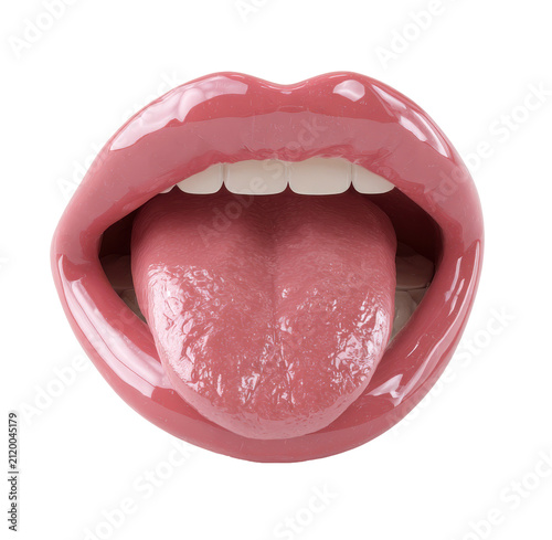 Glossy open mouth with tongue sticking out isolated