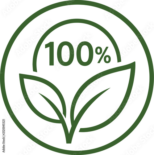 One hundred percent natural ingredient badge with leaf symbol for organic and healthy food.