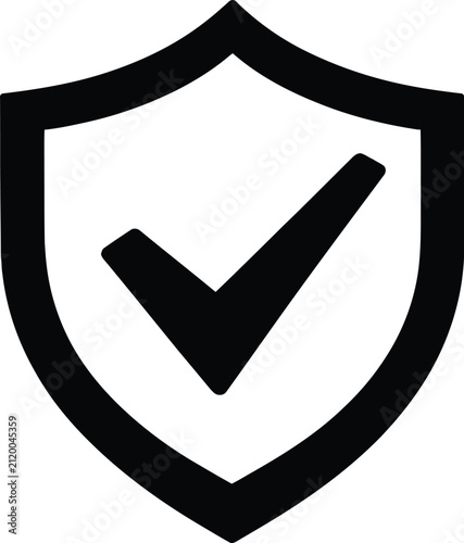 Black shield icon with a check mark symbol representing security, protection, and verification.