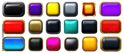 Glossy 3D interface button pack multicolored glass icons isolated transparent background