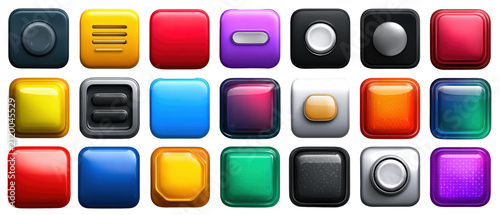 Glossy 3D interface button pack multicolored glass icons isolated transparent background