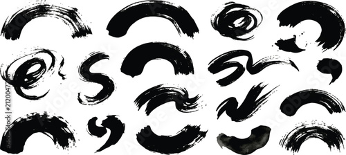 Artistic black paint brush strokes and swirl elements with artistic abstract isolated collection creative calligraphy painting brushwork
