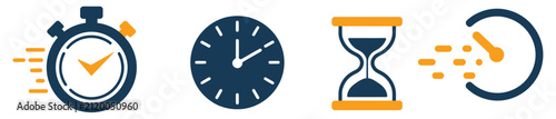 Fotografie Clock icons with stopwatch, hourglass, timer, countdown, and timekeeping symbols