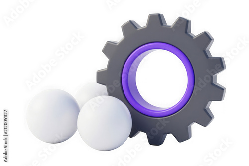 Industrial gear icon with spheres isolated on transparent background.