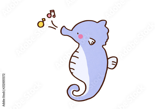 Foto Seahorse singing a song cheerfully with musical notes, happy marine life or ocea