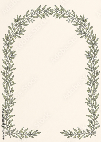 Vintage olive branch arch frame for wedding invitation background