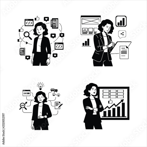 Digital Transformation and Technology Solutions Vector Art on white background