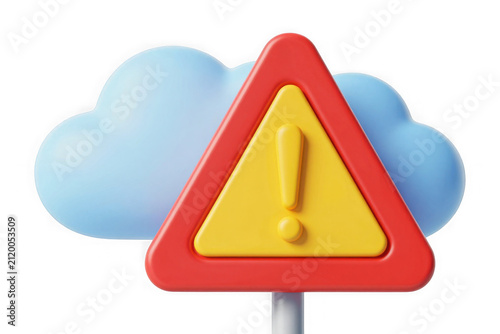 Warning sign with exclamation mark in front of a blue cloud icon.