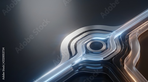 Close-up of modern smartwatch on wrist displaying spiral pattern. High-tech wearable device with futuristic digital interface for fitness tracking.