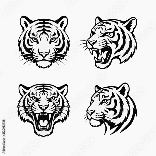 Four tiger heads facing different directions vector illustration