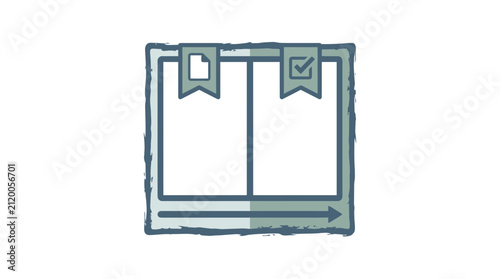 Canvastavla Delivery Box Icon with Checkmark and Document Flags, Shipping Logistics Concept
