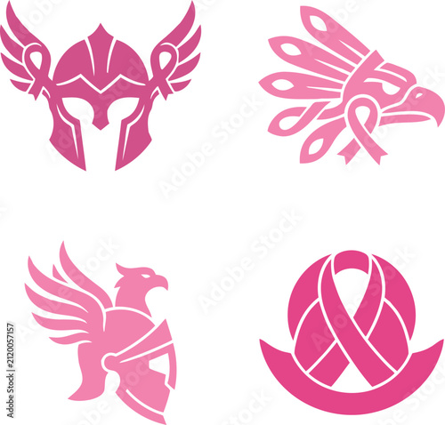 Breast Cancer Warrior Mythological Helmet and Crest Vector Clipart Set