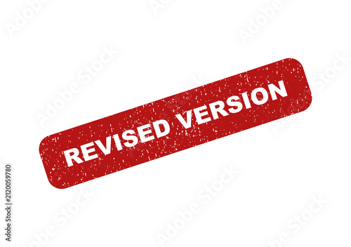Canvastavla Red grunge rubber stamp with the text revised version on the label