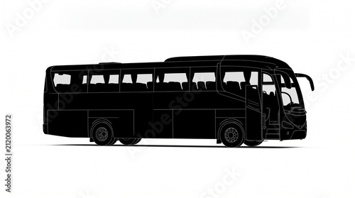 Black silhouette of a passenger bus. Modern coach vehicle isolated on white background.