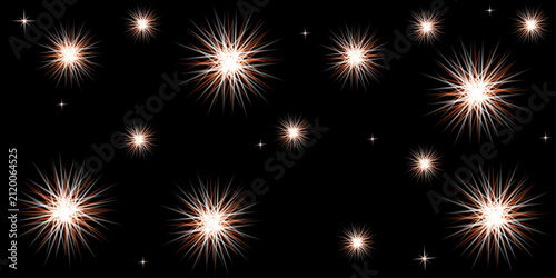 Abstract Radiant Star Burst Light Flare With Orange Glow and Shining Radial Spark on Black Background