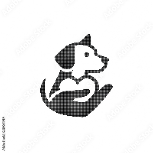 Creative dog logo symbol made with black halftone dots