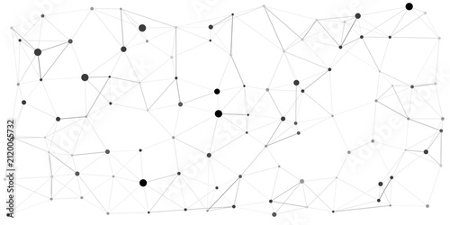 Abstract network of nodes and lines representing data connection and digital network in a minimalist graphic style.