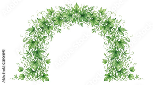 Watercolor green leaf arch frame, botanical ivy vine border, hand painted foliage wreath for wedding invitations and garden events isolated PNG with Transparent Background