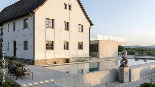 Modern luxury renovation of a traditional farmhouse with concrete swimming pool