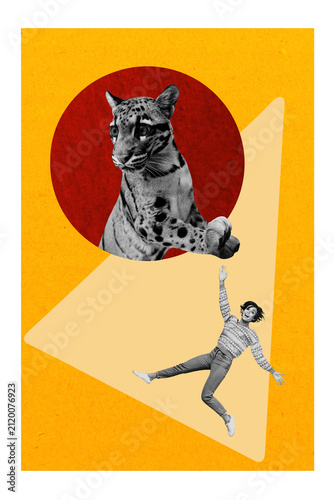 Canvas Print 3D collage trend artwork composite sketch poster of exotic leopard animal wild l