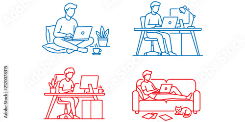 People working remotely with laptops in home offices